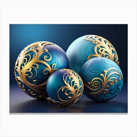 Blue And Gold Christmas Ornaments Canvas Print