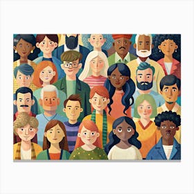 Diverse Group Of People In A Colorful Illustration Canvas Print