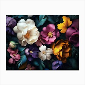 Art Pattern with Colorful Flowers Leaves 3d Painting Canvas Print