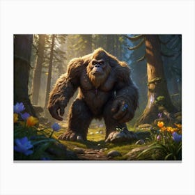 Bigfoot In The Forest with a basket Canvas Print