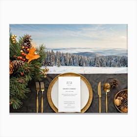 A Detailed Close Up Illustration Captures An Autumnal Table Setting Festive Dinner Arrangement Taki (6) Canvas Print