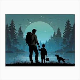 Silhouette Of Father And Son Father's Day 4 Canvas Print