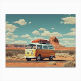 Vintage VW bus on the road travelling 5 Canvas Print