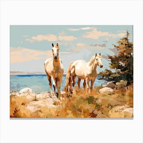 Horses Painting In Corsica, France, Landscape 1 Canvas Print