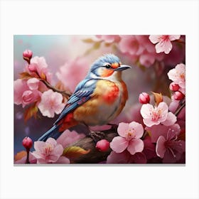 Bird In Cherry Blossoms Canvas Print