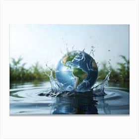 Planet Earth Splashing In Clean Water, Representing Water Conservation And Environmental Protection 1 Canvas Print