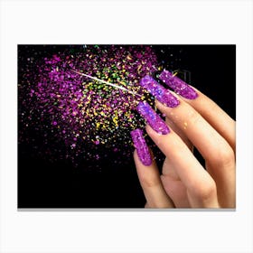 Purple Nails With Glitter Canvas Print