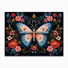 Butterfly And Floral Illustration Canvas Print