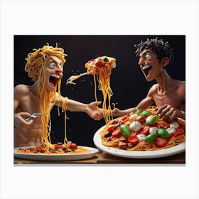 Two Men Eating Spaghetti 1 Canvas Print