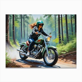 Woman On A Motorcycle 10 Canvas Print