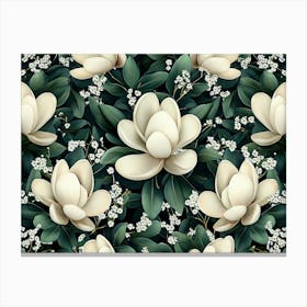 Magnolia Flowers Seamless Pattern, Luxury Art, Floral Background Canvas Print