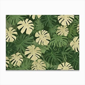 A Close Up View Of A Collection Of Green Monstera Leaves, Creating A Tropical And Lush Background Canvas Print