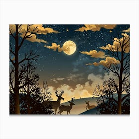 Night Sky With Deer Canvas Print