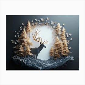 3d Modern Stereo Stag Deer Animal With Forest 1 Canvas Print