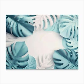 Blue And White Monstera Leaves Canvas Print