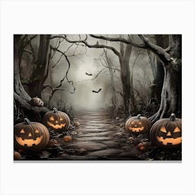 Halloween Pumpkins In The Woods 2 Canvas Print