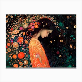 Woman with Flowers. Gustav Klimt Style Canvas Print