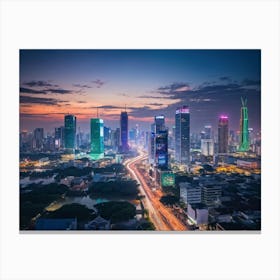 Bangkok Cityscape Set In The Distant Future Where Multiple High Tech Gadgets And Advanced Machinery Canvas Print