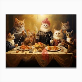 Regal Flamboyant Cats At A Smoky Banquet Canvas Print