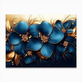 Abstract Background with Gold and Blue Flowers, Modern Luxury Canvas Print