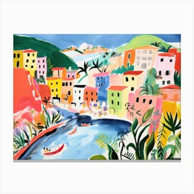 Cinque Terre Italy Cute Watercolour Illustration 2 Canvas Print