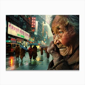 Shantiva series, an Old Woman In a rainy day in NYC Canvas Print