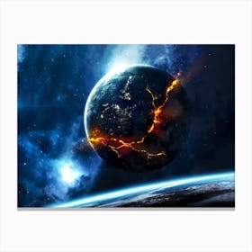 Planet explosion. Apocalypse in space #2 — space poster, space photo art, collage Canvas Print