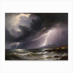 Lightning Over The Ocean Canvas Print