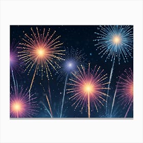 Abstract Image Of Colorful Fireworks Exploding In The Night Sky, Creating A Bright And Vibrant Display Of Light And Color Canvas Print