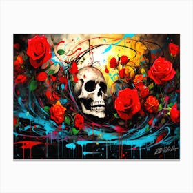 Skull And Roses - Halloween Inspired Canvas Print