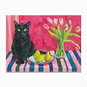 Black Cat With Tulips 10 Canvas Print