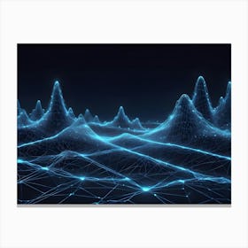 A Stylized Image Of A Network Of Glowing Blue Lines Creating A Digital Landscape Of Mountains, Symbolizing A Digital World, Technology, Or A Virtual Landscape Canvas Print