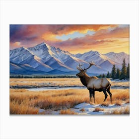 Golden Fields, Endless Skies Elk Canvas Print