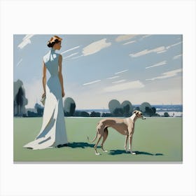 1920s fashion Lady And Her Dog in the parc Canvas Print