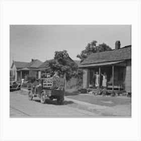 Migrant S Car Stopped Along The Road, With Part Of Migrant Family In Rear Seat Of Truck, Under A Tree To Await The Rain S Canvas Print