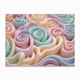 A Colorful, Three Dimensional Pattern Of Swirling Shapes In Pastel Colors, Resembling Roses Or Frosting Canvas Print