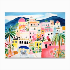 Positano Italy Cute Watercolour Illustration 1 Canvas Print