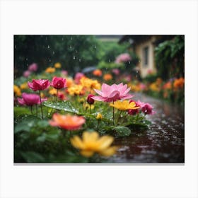 Lotus Flower In Rain Canvas Print