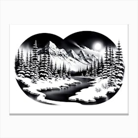 Snow-Kissed Peaks: A Winter Scene 1 Canvas Print