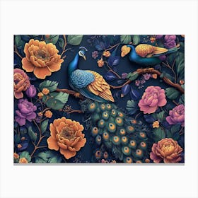 Exotic Oriental Pattern With Peacocks And Flowers 1 Canvas Print