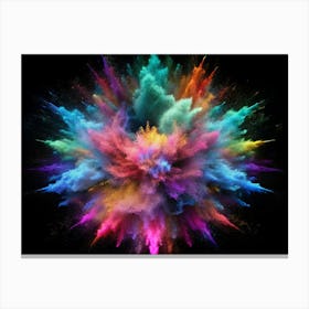 Multicolored Powder Explosion On Black Background Canvas Print