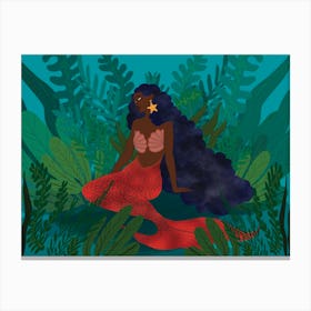 Melanin Mermaid Blue Canvas Print