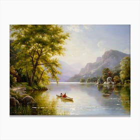 Canoeing By The Lake Canvas Print