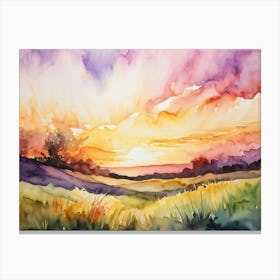 Abstract Watercolor Painting Capturing The Essence Of A Spring Sunrise In Nature Glowing With Brigh Canvas Print