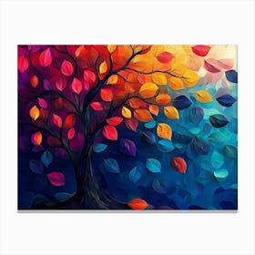 Elegant Colorful Tree With Vibrant Leaves Hanging Branches Illustration Background 3 Canvas Print