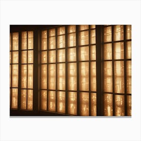 A Close Up Shot Of A Window With A Grid Of Panes, Illuminated By A Warm, Golden Light, Creating A Serene And Inviting Atmosphere Canvas Print