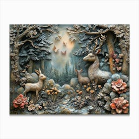 3d Relief With Playful Woodland Creatures And Fantasy Elements 3 Canvas Print