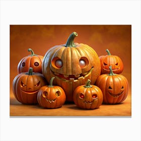 Group Of Halloween Pumpkins With Different Faces Canvas Print