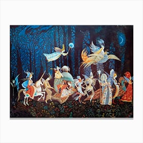 'The Fairy Procession' (Thorn Rose Storybook Cover) by Errol Le Cain, 1977. HD Remastered Vibrant Fairytale Illustration With Hidden Witch Canvas Print