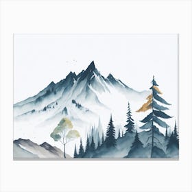 Mountain And Forest In Minimalist Watercolor Horizontal Composition 149 Canvas Print